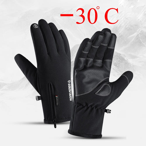 Winter Waterproof Gloves Windproof Anti-Slip Zipper Gloves Men Women Riding Skiing Warm Fluff Comfortable Gloves Thickening