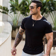 Load image into Gallery viewer, Compression Quick dry T-shirt Men Running Sport Skinny Short Tee Shirt Male Gym Fitness Bodybuilding Workout Black Tops Clothing