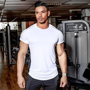 Compression Quick dry T-shirt Men Running Sport Skinny Short Tee Shirt Male Gym Fitness Bodybuilding Workout Black Tops Clothing