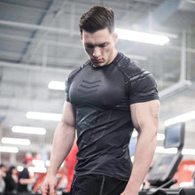 Load image into Gallery viewer, Compression Quick dry T-shirt Men Running Sport Skinny Short Tee Shirt Male Gym Fitness Bodybuilding Workout Black Tops Clothing