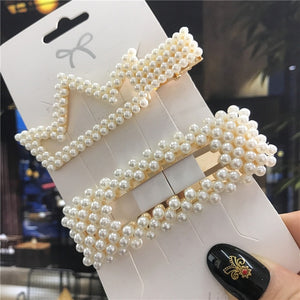 1Set Handmade Pearls Hair Clips Pin for Women Fashion Geometric Flower Barrettes Headwear Girls Sweet Hairpins Hair Accessorie