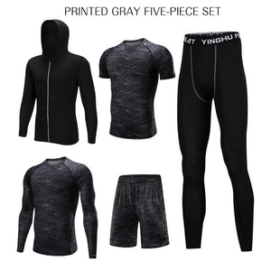 5 Pcs/Set Men's Tracksuit Sports Suit Gym Fitness Compression Clothes Running Jogging Sport Wear Exercise Workout Tights