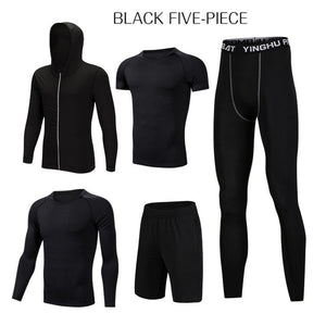 5 Pcs/Set Men's Tracksuit Sports Suit Gym Fitness Compression Clothes Running Jogging Sport Wear Exercise Workout Tights