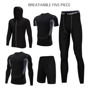 5 Pcs/Set Men's Tracksuit Sports Suit Gym Fitness Compression Clothes Running Jogging Sport Wear Exercise Workout Tights