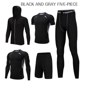 5 Pcs/Set Men's Tracksuit Sports Suit Gym Fitness Compression Clothes Running Jogging Sport Wear Exercise Workout Tights