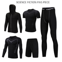 Load image into Gallery viewer, 5 Pcs/Set Men&#39;s Tracksuit Sports Suit Gym Fitness Compression Clothes Running Jogging Sport Wear Exercise Workout Tights