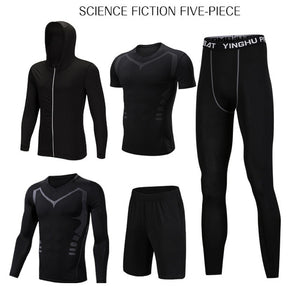 5 Pcs/Set Men's Tracksuit Sports Suit Gym Fitness Compression Clothes Running Jogging Sport Wear Exercise Workout Tights