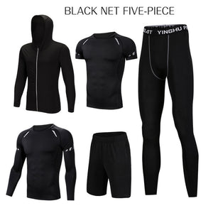 5 Pcs/Set Men's Tracksuit Sports Suit Gym Fitness Compression Clothes Running Jogging Sport Wear Exercise Workout Tights