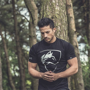 Bodybuilding Fitness Sport Running Man Cotton Short Sleeve T-shirt Gym Training Men Muscle Tight Fitness T Shirt Tees Tops