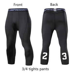 Men's Sports 3/4 Cropped Pants Gym Running Leggings Male Joggings Elastic Compressions Sweatpant Football Basketball Trousers