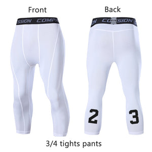 Men's Sports 3/4 Cropped Pants Gym Running Leggings Male Joggings Elastic Compressions Sweatpant Football Basketball Trousers