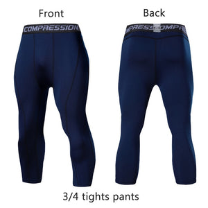 Men's Sports 3/4 Cropped Pants Gym Running Leggings Male Joggings Elastic Compressions Sweatpant Football Basketball Trousers