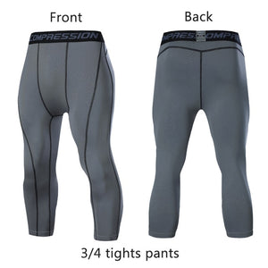 Men's Sports 3/4 Cropped Pants Gym Running Leggings Male Joggings Elastic Compressions Sweatpant Football Basketball Trousers