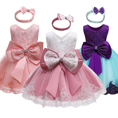 1 Year Old Baby Girls Dress for Newborn Girls Clothes Big Bowknot Formal Baby Girl Birthday Party Dress Christening Gown Dresses